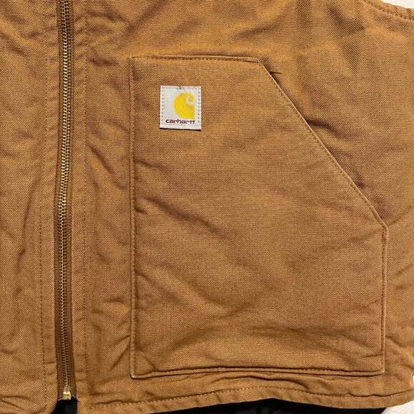 Carhartt Branded Relaxed Fit Men's Brown Work Wear Full Zip Vest - Picture 2 of 9